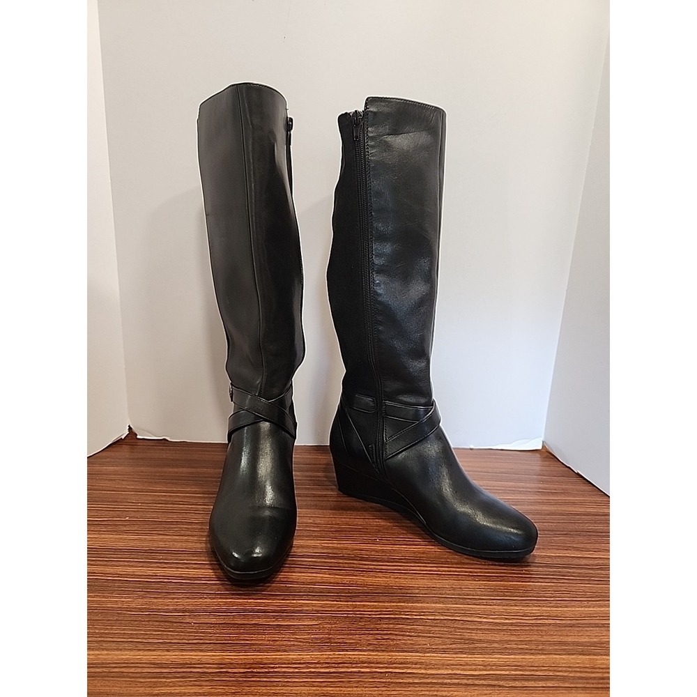 Giani Bernini Womens Memory Foam Chelseyy Black Leather Knee-High‎ Boots 7.5 M